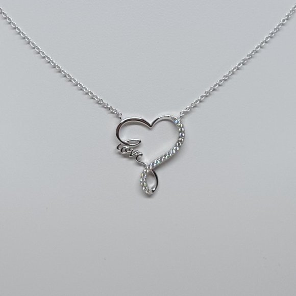 Necklace Pendant Sterling Silver 925-CZ Heart Love - Picture 4 of 6